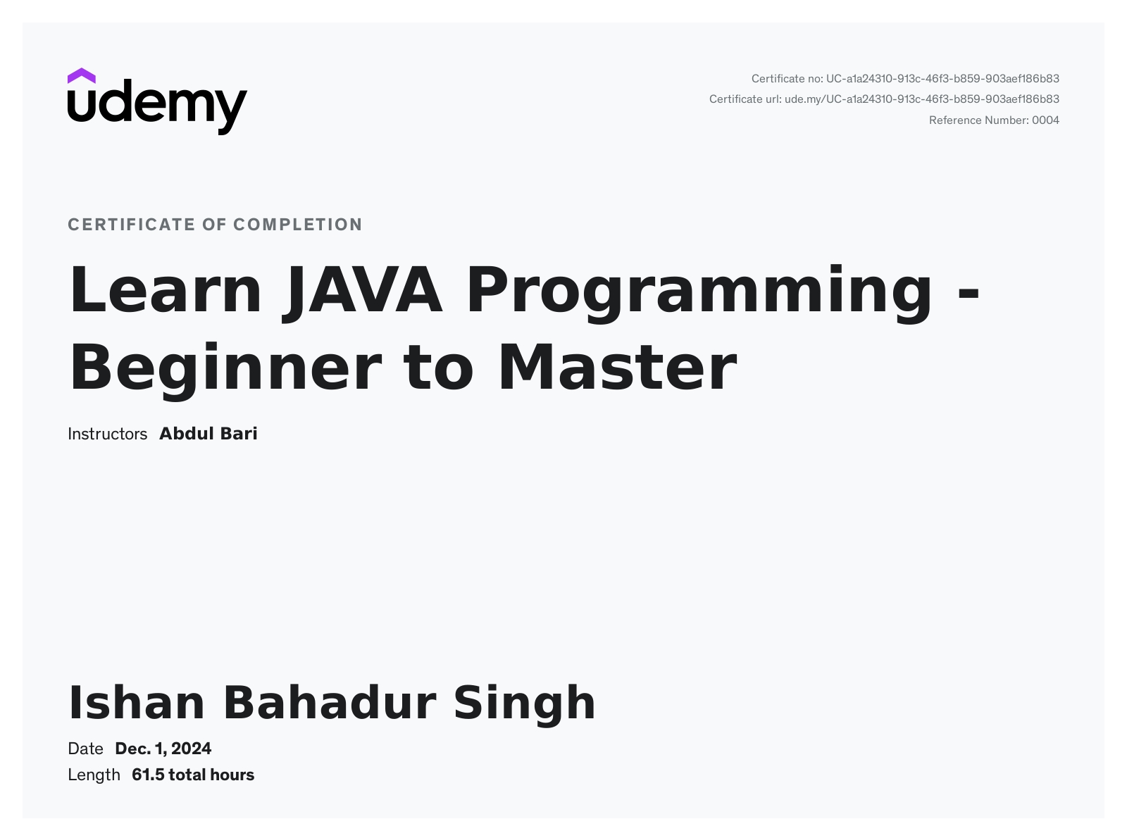 Java Programming certificate